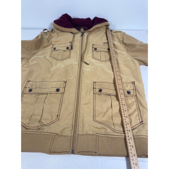 Coogi Hooded Utility Jacket Mens XL Tan Burgundy  Cargo Zip Streetwear Hip Hop - Picture 5 of 10